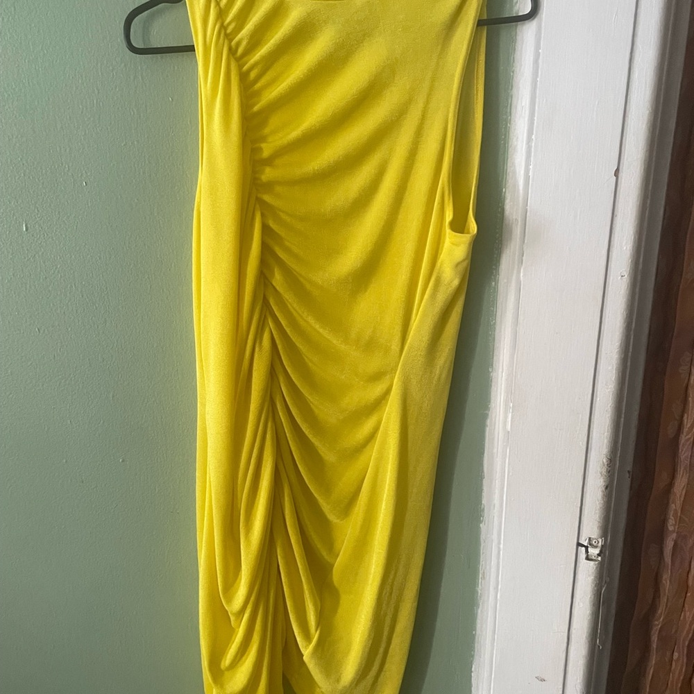 Boohoo Yellow Ruched One Shoulder Bodycon Dress